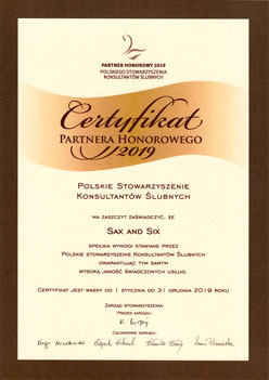 Certyfikat Partnera Hoonorowego - Polskie Stowarzyszenie Konsultantw lubnych dla SaxAndSix 2019