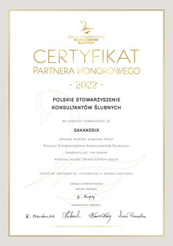 Certyfikat Partnera Hoonorowego - Polskie Stowarzyszenie Konsultantw lubnych dla SaxAndSix 2022