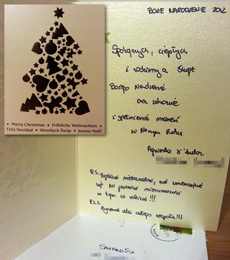 Kartka na wita Boego Narodzenia od Agnieszki i ukasza — referencje dla SaxAndSix