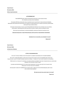Referencje SaxAndSix od Kasi i Shauna Wesele midzynarodowe Polsko Walijskie PDF